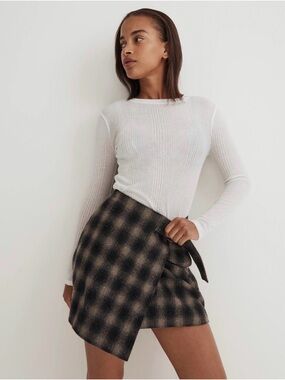Madewell Plaid Asymmetrical Wrap Skirt